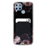 Kılıfland Realme C25S ile Uyumlu Kartvizitli Kartlıklı Silikon Kılıf, Dark Flowers Desenli, Siyah