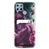 Kılıfland Realme C25s ile Uyumlu Kartvizitli Kartlıklı Silikon Kılıf, Pink Green Cloud Desenli