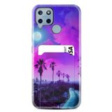 Kılıfland Realme C25S ile Uyumlu Kartvizitli Kartlıklı Silikon Kılıf, Purple Way Desenli