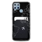 Kılıfland Realme C25s ile Uyumlu Kartvizitli Kartlıklı Silikon Kılıf, Siyah, Harita ve Uçak Desenli