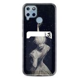 Kılıfland Realme C25S ile Uyumlu Kartvizitli Kartlıklı Silikon Kılıf, Siyah, Star Woman Desenli