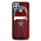 Kılıfland Realme C25s ile Uyumlu Kartvizitli Kartlıklı Türk Bayrağı Desenli Silikon Kılıf, Siyah