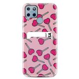 Kılıfland Realme C25s ile Uyumlu Silikon Kılıf, Kartvizitli, Kartlıklı, Heart Lollipop Desenli, Pembe
