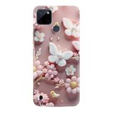 Kılıfland Realme C25Y ile Uyumlu Kılıf, Boutique Baskılı, Pembe Kelebekler, Çiçekler Desenli