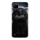 Kılıfland Realme C25Y ile Uyumlu Kılıf, Boutique Baskılı, Tombul Kedi Desenli, Siyah