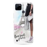 Kılıfland Realme C25Y ile Uyumlu Silikon Kılıf, Bonjour Paris Baskılı, Beyaz