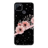 Kılıfland Realme C25Y ile Uyumlu Silikon Kılıf, Çiçek Desenli, Siyah, Baskılı