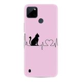 Kılıfland Realme C25Y ile Uyumlu Silikon Kılıf, Desenli Baskılı, Kedi Kalp Motifi, Pembe