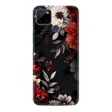 Kılıfland Realme C25Y Kılıf, Boutique Baskılı, Çiçek Desenli, Siyah