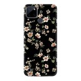 Kılıfland Realme C25Y Kılıf, Boutique Baskılı, Siyah Fon Çiçek Desen