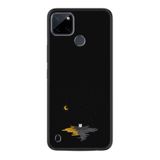 Kılıfland Realme C25Y Silikon Kılıf, Ay ve Kedi Desen, Siyah