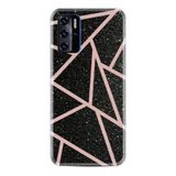 Kılıfland Reeder P13 Blue ile Uyumlu Telefon Kılıfı, Desenli Baskılı, Pembe Şeritli Mermer, Silikon