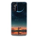 Kılıfland Reeder P13 ile Uyumlu Telefon Kılıfı, Desenli Baskılı, Ay ve Kız Figürlü, Mavi