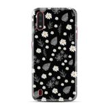 Kılıfland Samsung Galaxy A01 ile Uyumlu Kılıf, Boutique Baskılı, Papatyalar ve Yaprak Desenli, Siyah