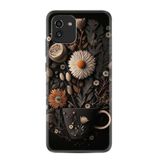 Kılıfland Samsung Galaxy A03 ile Uyumlu Kılıf, Boutique Baskılı, Kahve Çiçek Desen, Siyah