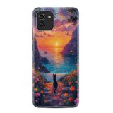 Kılıfland Samsung Galaxy A03 ile Uyumlu Kılıf, Boutique Baskılı, Manzara Kedi Desenli, Renkli