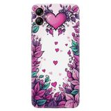 Kılıfland Samsung Galaxy A07 (SM-A075F) ile Uyumlu Kılıf, Boutique Baskılı, Kalpler ve Çiçek Deseni, Pembe-Mor