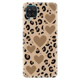 Kılıfland Samsung Galaxy A12 ile Uyumlu Kılıf, Boutique Baskılı, Leopar Kalp Desen, Bej