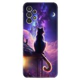 Kılıfland Samsung Galaxy A14 ile Uyumlu Kılıf, Boutique Baskılı, Damdaki Kedi Tasarımı, Mor
