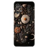 Kılıfland Samsung Galaxy A14 ile Uyumlu Kılıf, Boutique Baskılı, Kahve Çiçek Desenli, Siyah