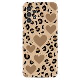 Kılıfland Samsung Galaxy A14 ile Uyumlu Kılıf, Boutique Baskılı, Leopar Kalp Desen, Bej
