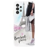 Kılıfland Samsung Galaxy A14 ile Uyumlu Kılıf, Resimli Desenli Baskılı, Silikon, Bonjour Paris, Beyaz