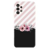Kılıfland Samsung Galaxy A14 ile Uyumlu Kılıf, Resimli Desenli Baskılı Silikon, Strip Pink Flowers, Siyah-Pembe