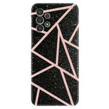Kılıfland Samsung Galaxy A14 ile Uyumlu Kılıf, Silikon, Pembe Şeritli Mermer Desenli, Siyah