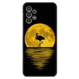 Kılıfland Samsung Galaxy A14 ile Uyumlu Silikon Kılıf, Ay ve Flamingo Desen, Siyah
