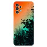 Kılıfland Samsung Galaxy A14 ile Uyumlu Silikon Kılıf, Çiçek Desen, Turuncu-Yeşil Gradient