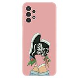 Kılıfland Samsung Galaxy A14 ile Uyumlu Silikon Kılıf, Resimli Desenli Baskılı, Dog And Girl, Pembe