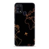 Kılıfland Samsung Galaxy A21s ile Uyumlu Kılıf, Harita ve Uçak Desenli, Siyah