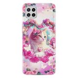 Kılıfland Samsung Galaxy A22 ile Uyumlu Kılıf, Boutique Baskılı, Güzel Kedi Desenli, Renkli