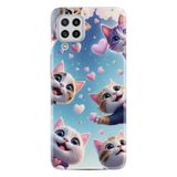 Kılıfland Samsung Galaxy A22 ile Uyumlu Kılıf, Boutique Baskılı, Kalp ve Kedi Desenli