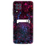 Kılıfland Samsung Galaxy A22 ile Uyumlu Kılıf, Kartvizitli Kartlıklı, Desenli Silikon, Siyah, Renkli Boyalar
