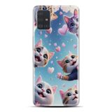 Kılıfland Samsung Galaxy A31 ile Uyumlu Kılıf, Boutique Baskılı, Kalp ve Kedi Desenli, Mavi
