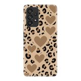Kılıfland Samsung Galaxy A53 ile Uyumlu Kılıf, Boutique Baskılı, Leopar Desenli Kalp Motifli, Bej