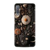 Kılıfland Samsung Galaxy A7 2018 ile Uyumlu Kılıf, Boutique Baskılı, Kahve Çiçek Desen, Siyah