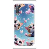 Kılıfland Samsung Galaxy A7 2018 ile Uyumlu Kılıf, Boutique Baskılı, Kalp ve Kedi Desenli