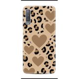 Kılıfland Samsung Galaxy A7 2018 ile Uyumlu Kılıf, Boutique Baskılı, Leopar Kalp Deseni, Bej