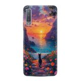 Kılıfland Samsung Galaxy A7 2018 ile Uyumlu Kılıf, Boutique Baskılı, Manzara Kedi Desenli, Renkli
