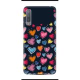 Kılıfland Samsung Galaxy A7 2018 ile Uyumlu Kılıf, Boutique Baskılı, Renkli Kalpler Desen, Siyah