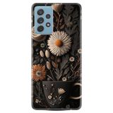 Kılıfland Samsung Galaxy A72 ile Uyumlu Kılıf, Boutique Baskılı, Kahve Çiçek Desen, Siyah