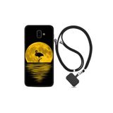 Kılıfland Samsung Galaxy J6 Plus ile Uyumlu Desenli Silikon Kılıf, Boyun Askılı, Flamingo, Siyah