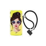 kilifland Samsung Galaxy J6 Plus ile Uyumlu Kılıf Desenli Silikon Ipli Boyun Askılı Lollipop Woman 1416