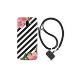 kilifland Samsung Galaxy J6 Plus ile Uyumlu Kılıf Desenli Silikon Ipli Boyun Askılı Strip Flowers 2 1409