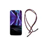 Kılıfland Samsung Galaxy J6 Plus ile Uyumlu Kılıf, Rasta Desenli, Boyun Askılı, Silikon, Kuzey Işıkları, Çok Renkli