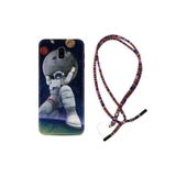 kilifland Samsung Galaxy J6 Plus ile Uyumlu Kılıf Rasta Ipli Boyun Askılı Desenli Silikon Astronot Ve Dünya 1759
