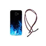kilifland Samsung Galaxy J6 Plus ile Uyumlu Kılıf Rasta Ipli Boyun Askılı Desenli Silikon Blue Fire 1678