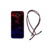 kilifland Samsung Galaxy J6 Plus ile Uyumlu Kılıf Rasta Ipli Boyun Askılı Desenli Silikon Blue Red Fire 1637